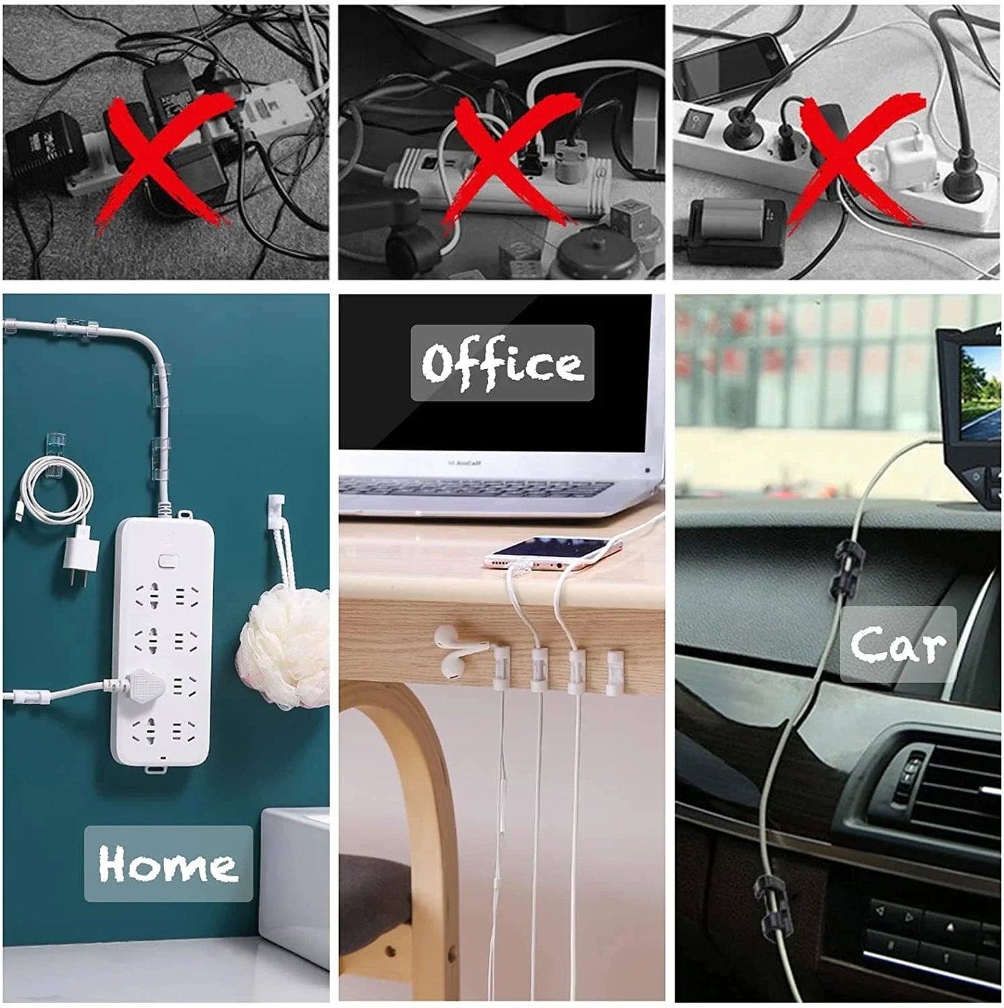 Cable Organizer Clips Wire Holder Self Adhesive Desktop Cord Management for PC Mouse USB Power Cord Fixer Wall Car Home Office
