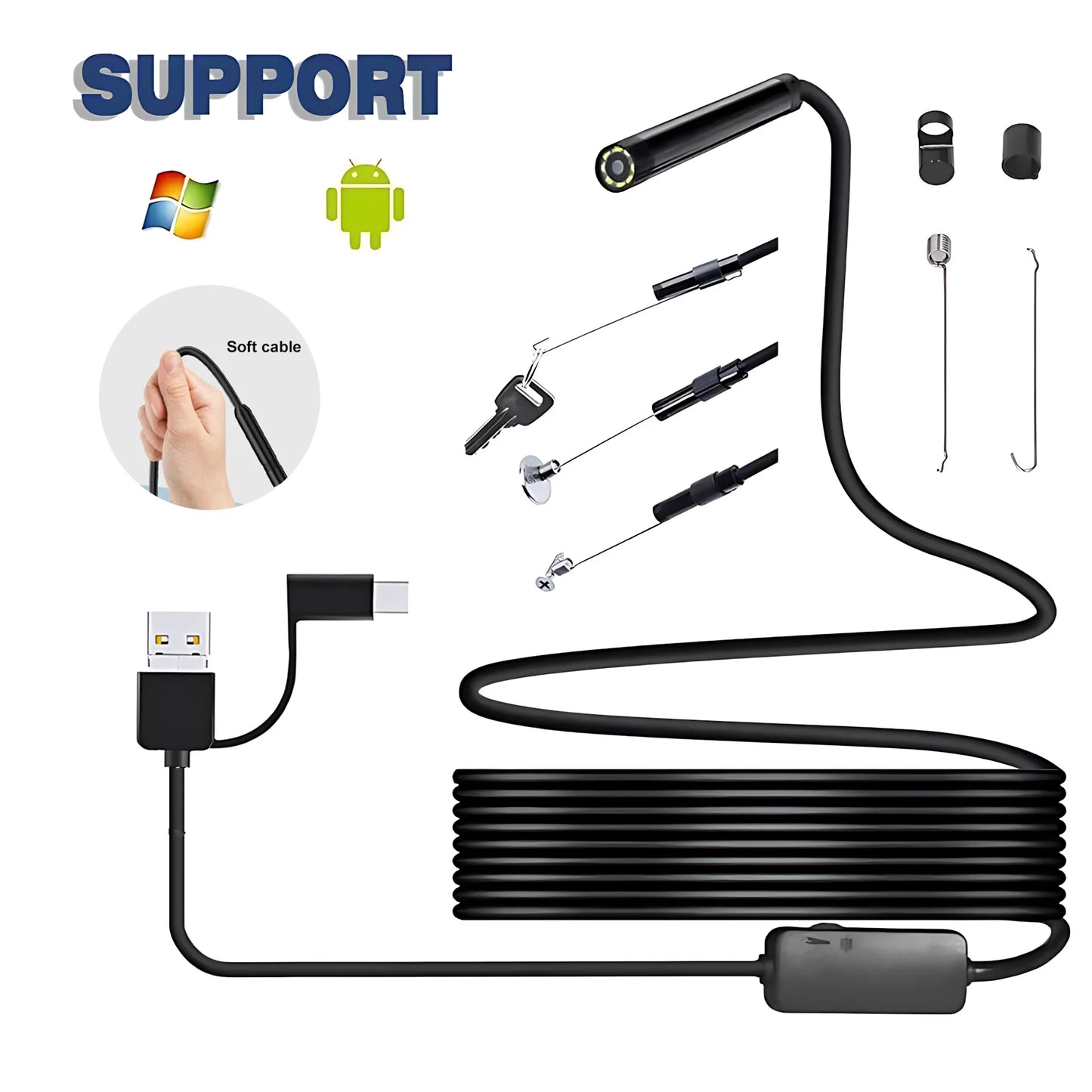 2026 7mm Endoscope Camera 1080P HD USB Endoscope With 6 LED 1/2/5/10M Flexible Cable Waterproof Inspection Borescope For Android