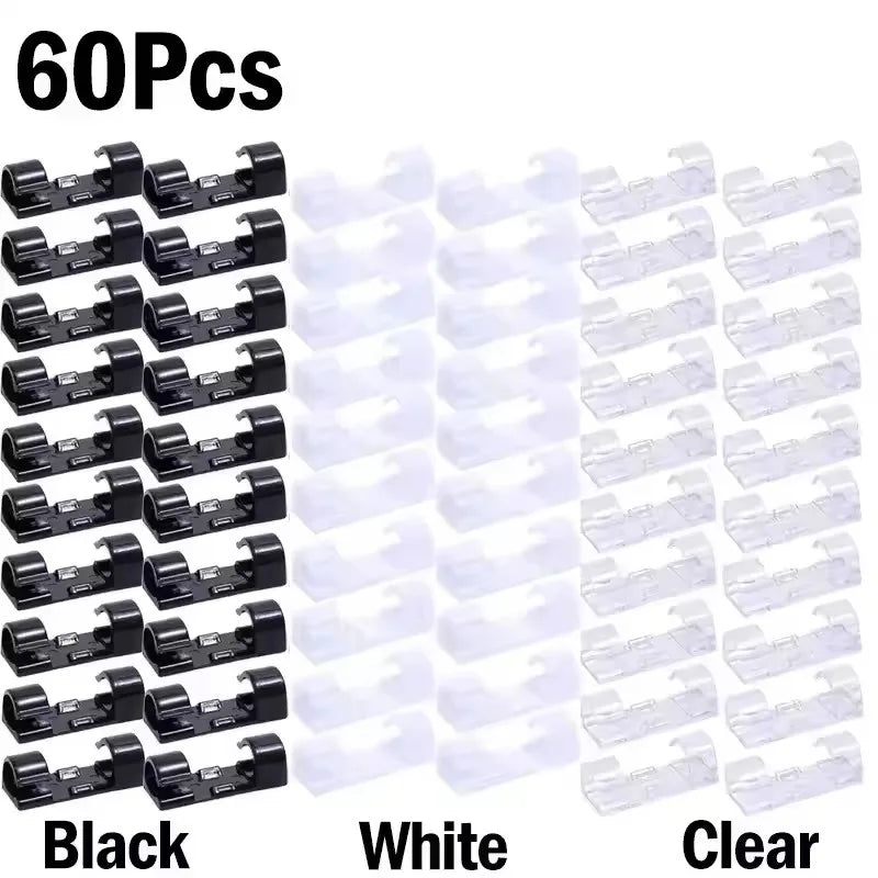 Cable Organizer Clips Wire Holder Self Adhesive Desktop Cord Management for PC Mouse USB Power Cord Fixer Wall Car Home Office